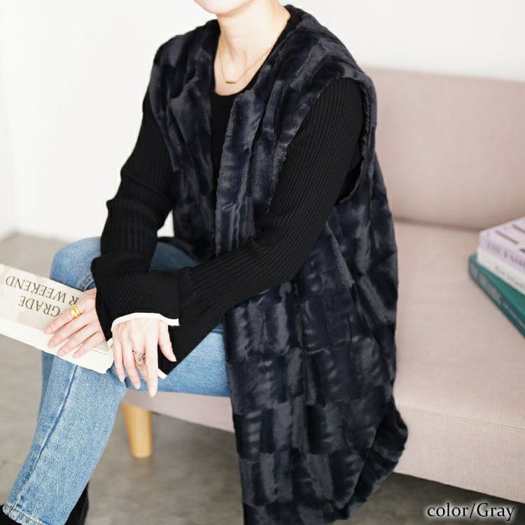 大きいサイズ レディース ボックスステッチファーベスト　tog-1042