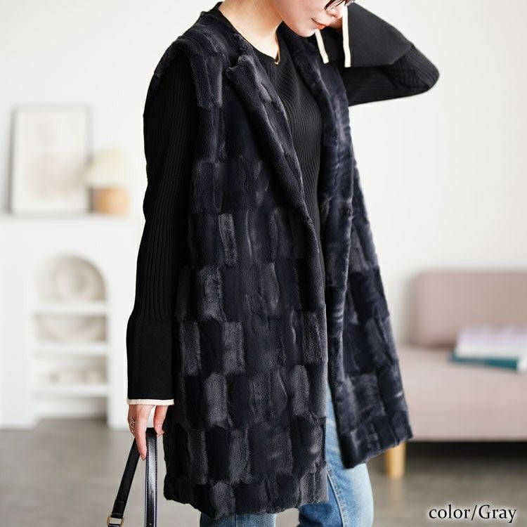 大きいサイズ レディース ボックスステッチファーベスト　tog-1042