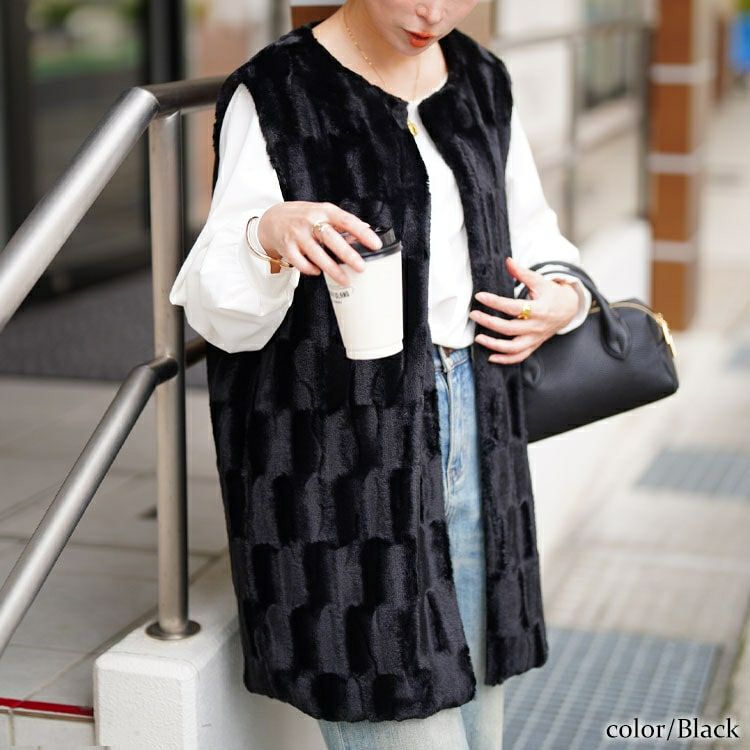 大きいサイズ レディース ボックスステッチファーベスト　tog-1042