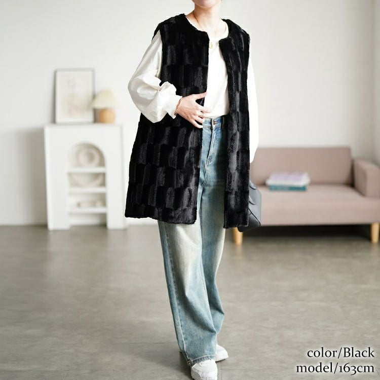 大きいサイズ レディース ボックスステッチファーベスト　tog-1042