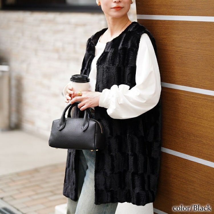 大きいサイズ レディース ボックスステッチファーベスト　tog-1042