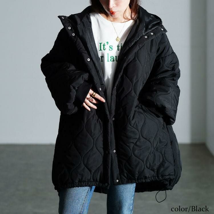 大きいサイズ レディース 中綿キルティングモンスターパーカーコート　tog-1045 ブラック
