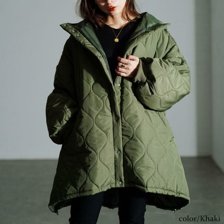 大きいサイズ レディース 中綿キルティングモンスターパーカーコート　tog-1045 カーキ