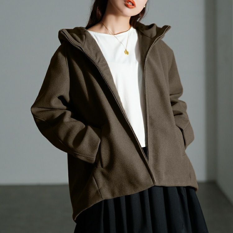 大きいサイズ レディース ハイネックフードZIPジャケット　mnfk-858703