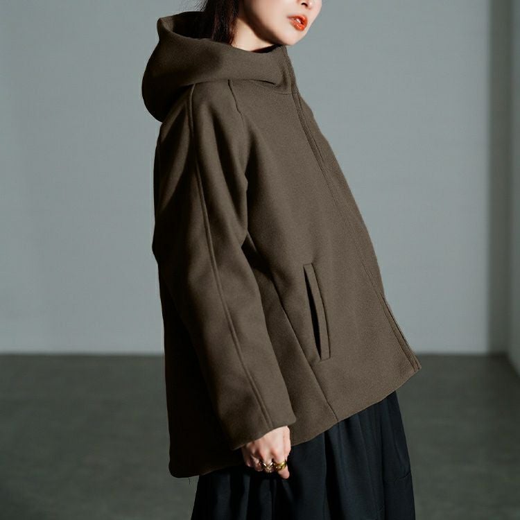 大きいサイズ レディース ハイネックフードZIPジャケット　mnfk-858703