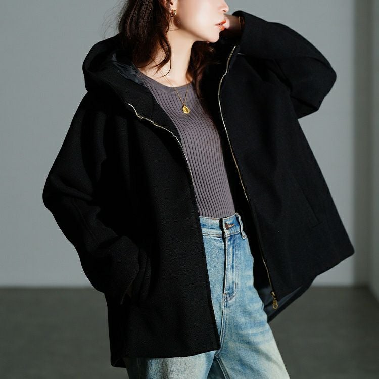 大きいサイズ レディース ハイネックフードZIPジャケット　mnfk-858703