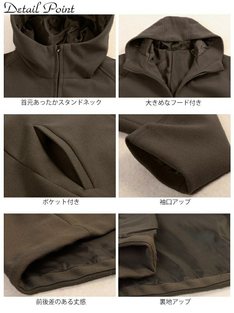 大きいサイズ レディース ハイネックフードZIPジャケット　mnfk-858703