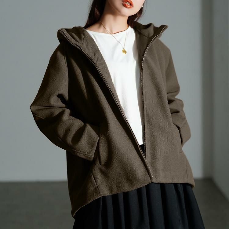 大きいサイズ レディース ハイネックフードZIPジャケット mnfk-858703