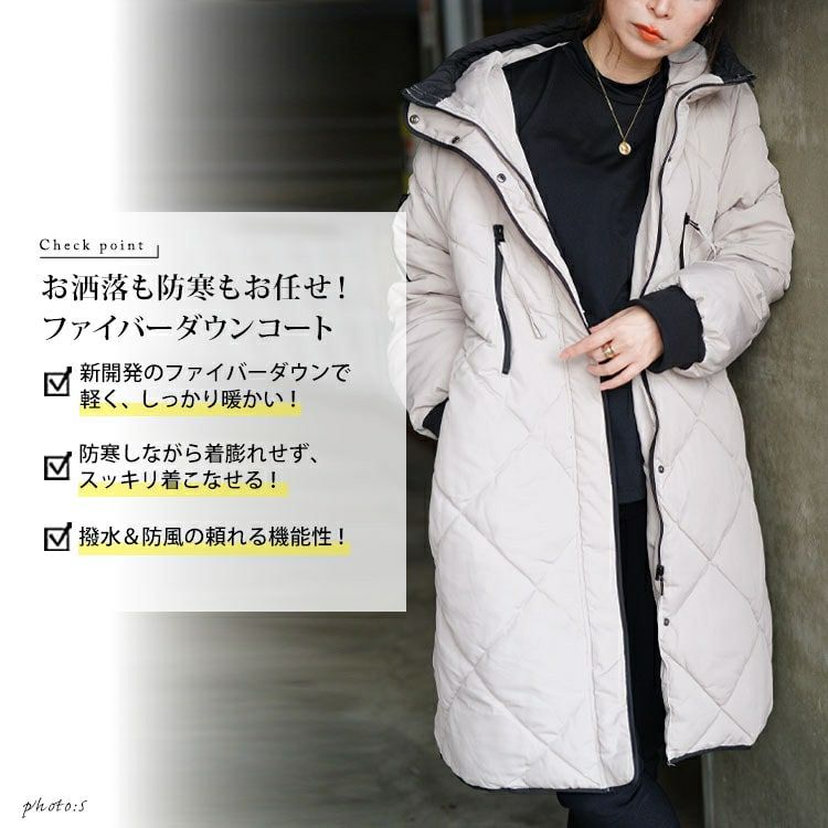 大きいサイズ レディース 撥水＆防風ファイバーダウンダイヤキルトコート　mnfk-552819
