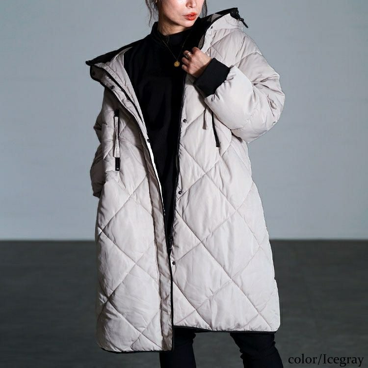 大きいサイズ レディース 撥水＆防風ファイバーダウンダイヤキルトコート　mnfk-552819