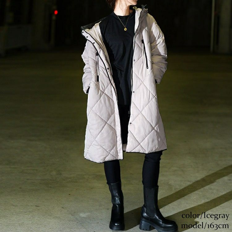 大きいサイズ レディース 撥水＆防風ファイバーダウンダイヤキルトコート　mnfk-552819