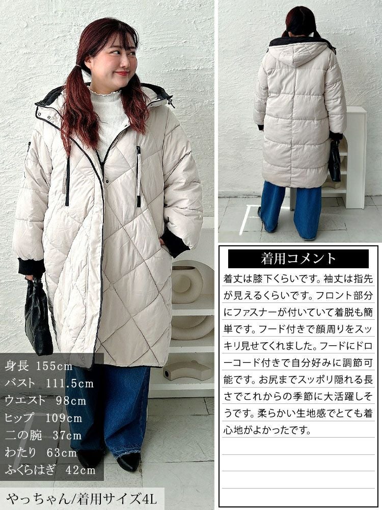 大きいサイズ レディース 撥水＆防風ファイバーダウンダイヤキルトコート　mnfk-552819