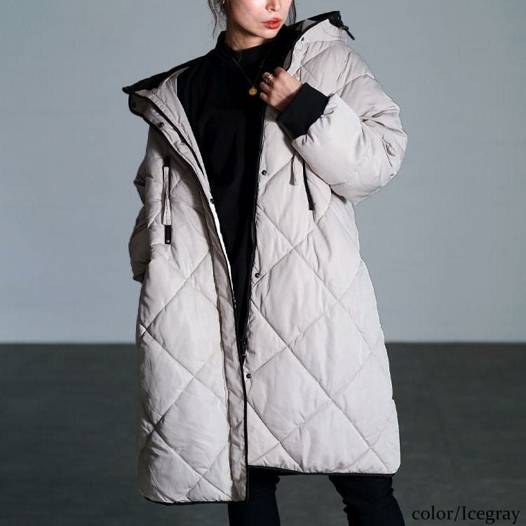 大きいサイズ レディース 撥水＆防風ファイバーダウンダイヤキルトコート　mnfk-552819 アイスグレー