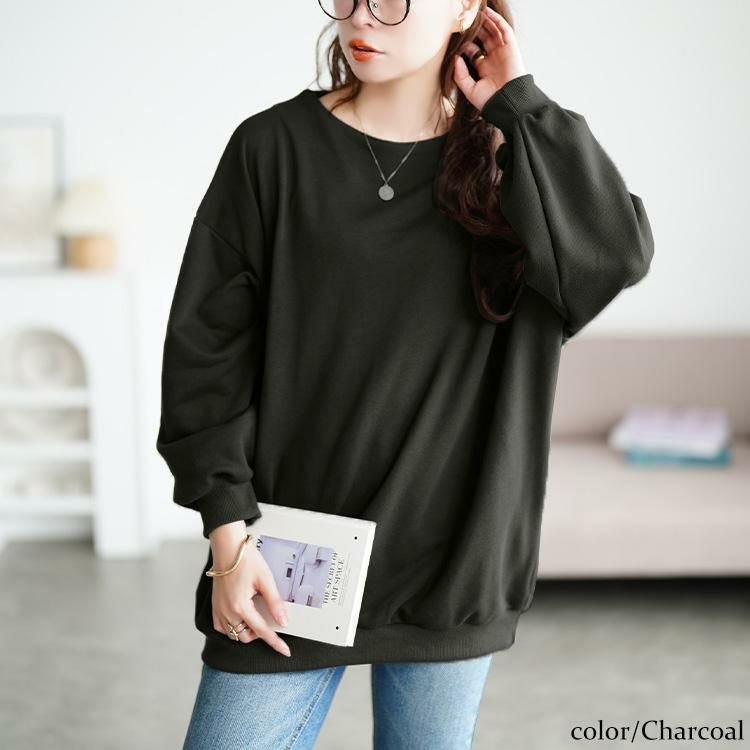 大きいサイズ レディース ミニハイネックドルマンスウェット　sum-0036 チャコール