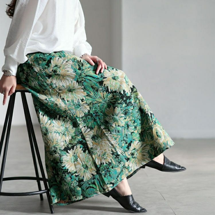 大きいサイズ レディース 花柄ゴブランフレアスカート　sum-0034