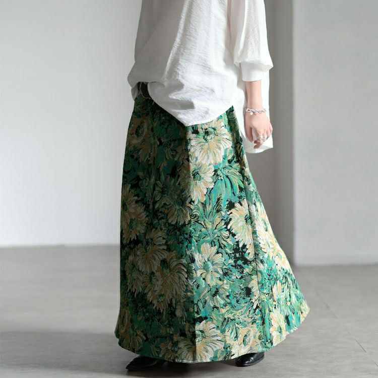 大きいサイズ レディース 花柄ゴブランフレアスカート　sum-0034