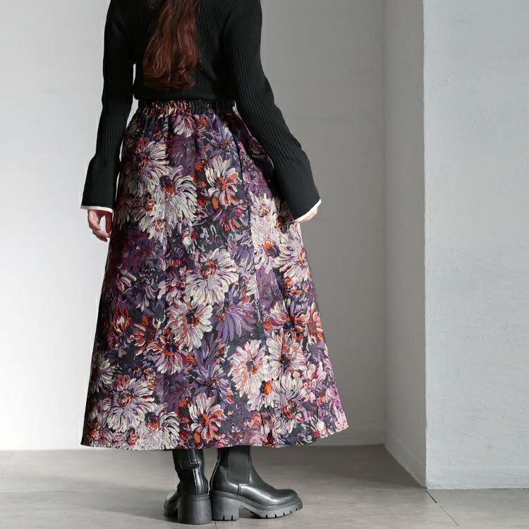 大きいサイズ レディース 花柄ゴブランフレアスカート　sum-0034