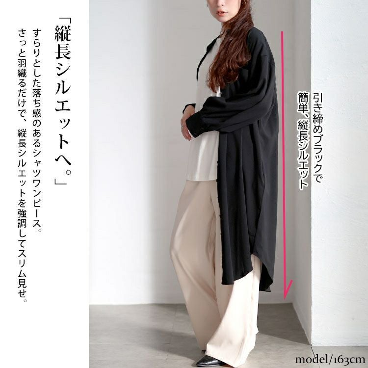 大きいサイズ レディース バンドカラー比翼シャツワンピース　sum-0033