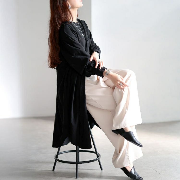 大きいサイズ レディース バンドカラー比翼シャツワンピース　sum-0033