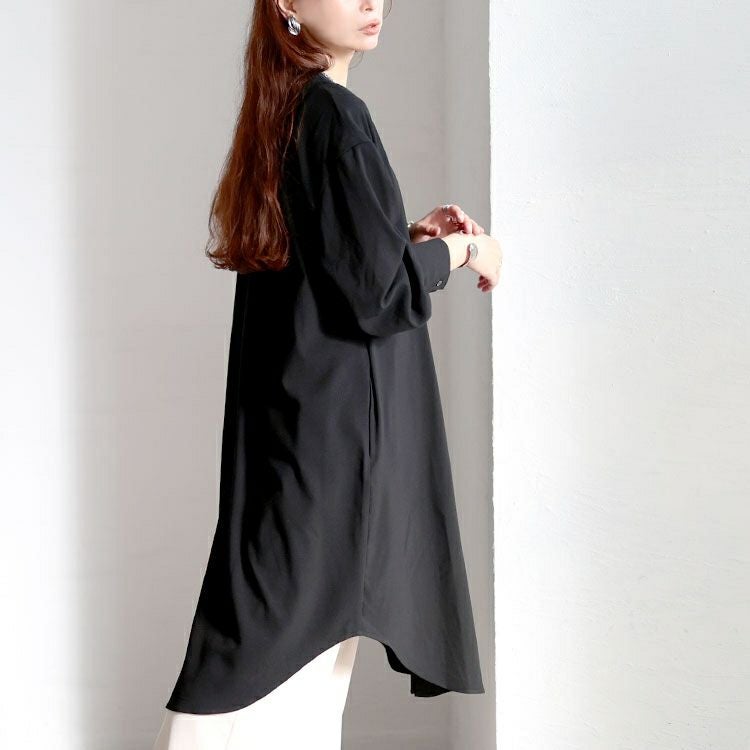 大きいサイズ レディース バンドカラー比翼シャツワンピース　sum-0033