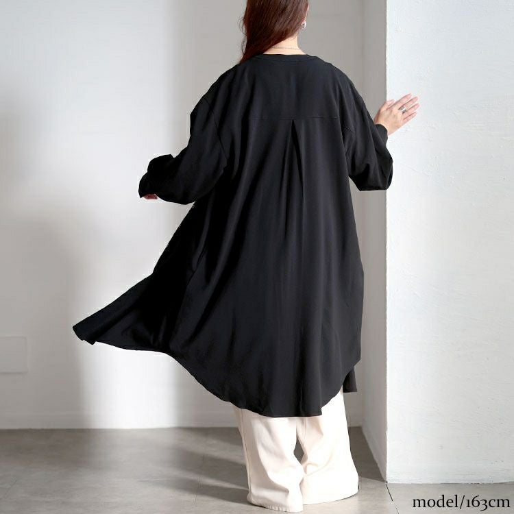 大きいサイズ レディース バンドカラー比翼シャツワンピース　sum-0033