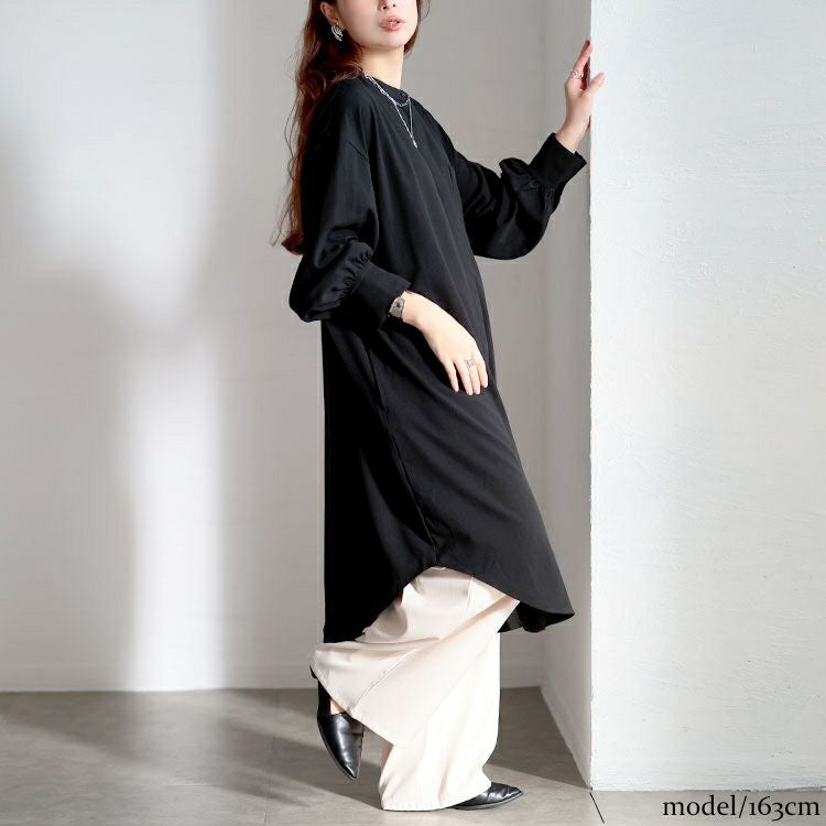 大きいサイズ レディース バンドカラー比翼シャツワンピース　sum-0033