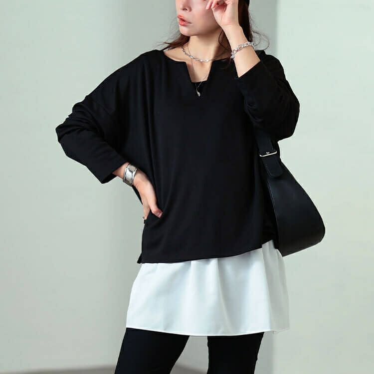 大きいサイズ レディース 深キーネックワイドプルオーバー　sum-0031