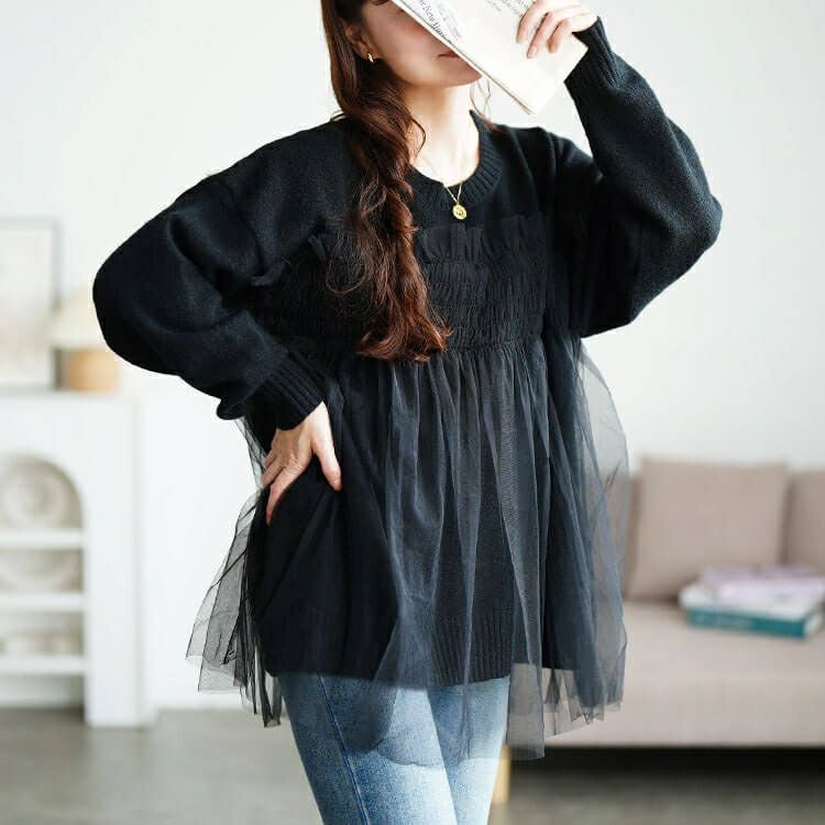 大きいサイズ レディース チュールビスチェドッキングニット　maru-20022