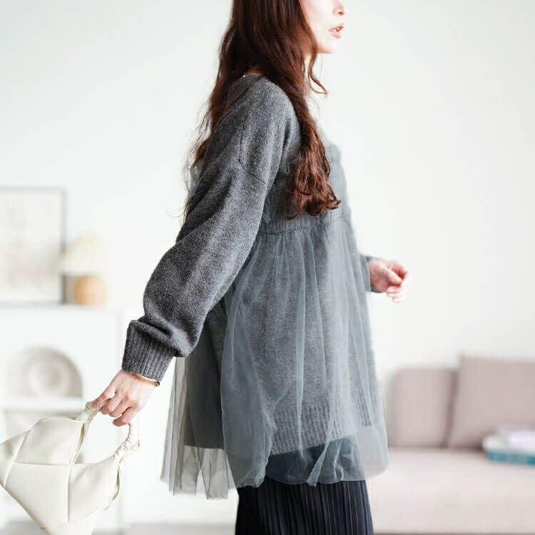大きいサイズ レディース チュールビスチェドッキングニット　maru-20022