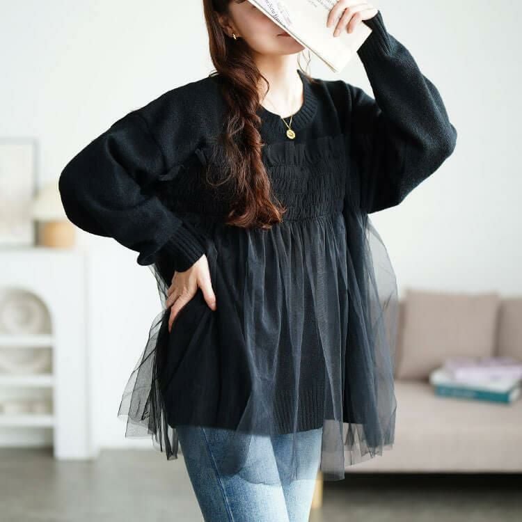 大きいサイズ レディース チュールビスチェドッキングニット　maru-20022 ブラック