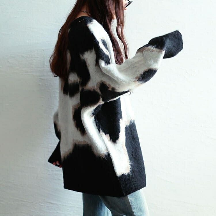 大きいサイズ レディース マーブル柄Vネックモヘアニットチュニック　maru-20021