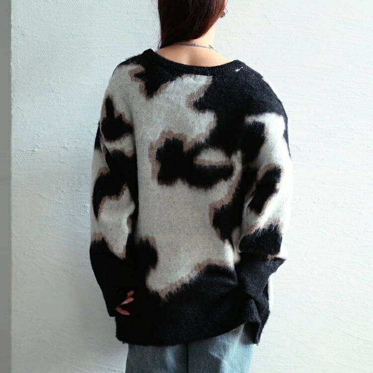 大きいサイズ レディース マーブル柄Vネックモヘアニットチュニック　maru-20021