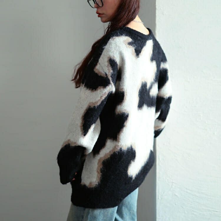 大きいサイズ レディース マーブル柄Vネックモヘアニットチュニック　maru-20021