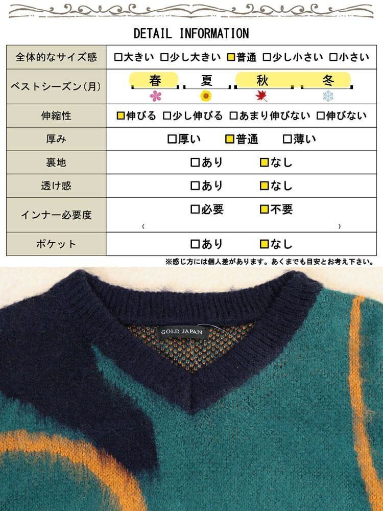 大きいサイズ レディース ウェーブ柄Vネックニットチュニック　maru-20020
