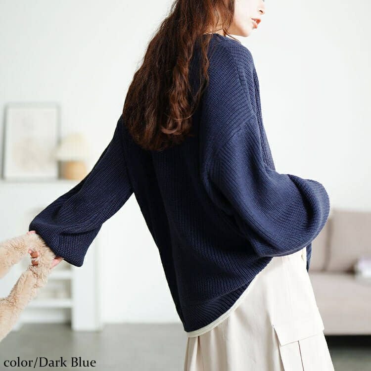 大きいサイズ レディース 配色切り替え畦編みニットチュニック　maru-20019