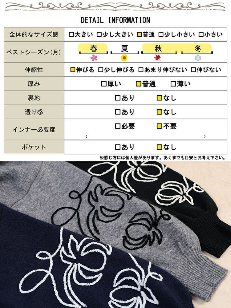 大きいサイズ レディース 刺繍ボリュームスリーブクロップドニット　maru-20018