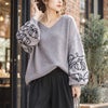 大きいサイズ レディース 刺繍ボリュームスリーブクロップドニット　maru-20018 杢グレー