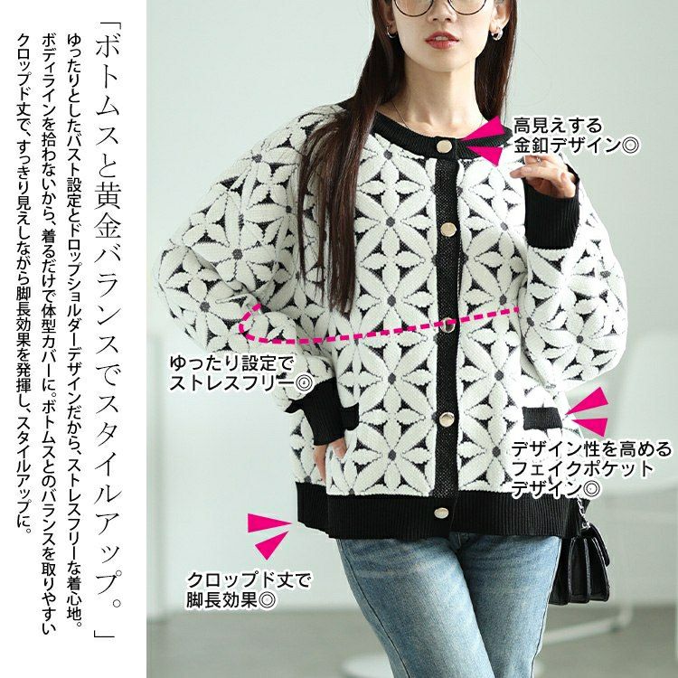 大きいサイズ レディース 花柄ジャガードクロップドカーディガン　maru-20017