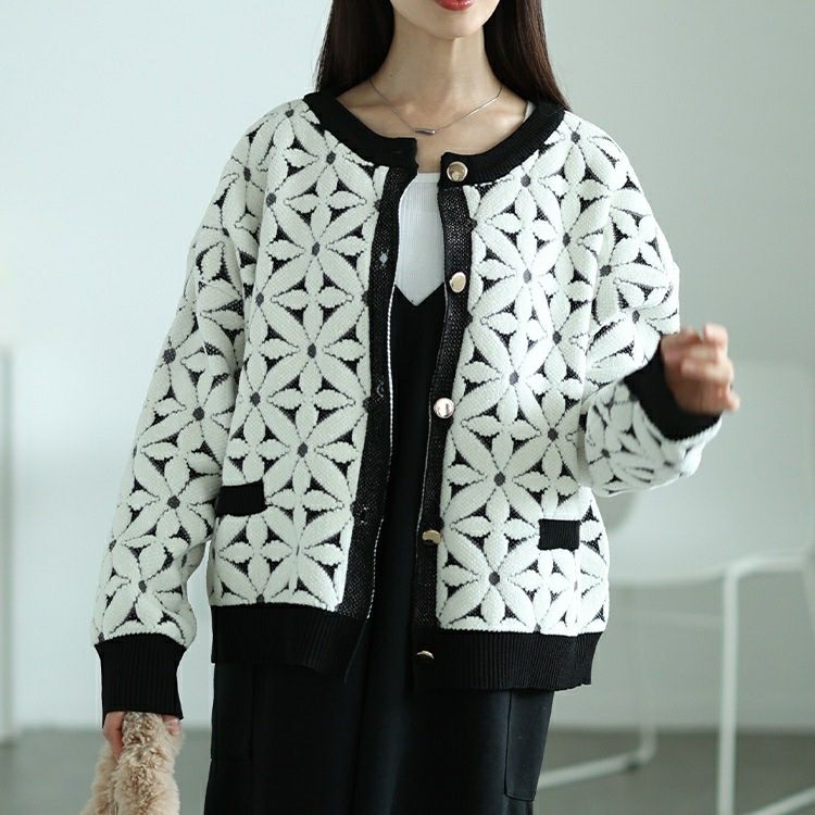 大きいサイズ レディース 花柄ジャガードクロップドカーディガン　maru-20017