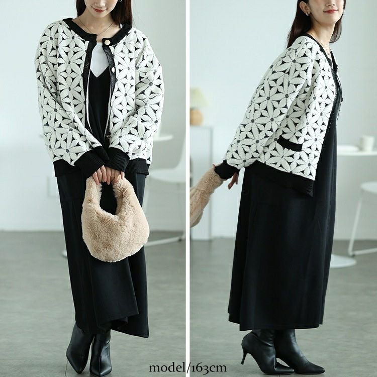 大きいサイズ レディース 花柄ジャガードクロップドカーディガン　maru-20017