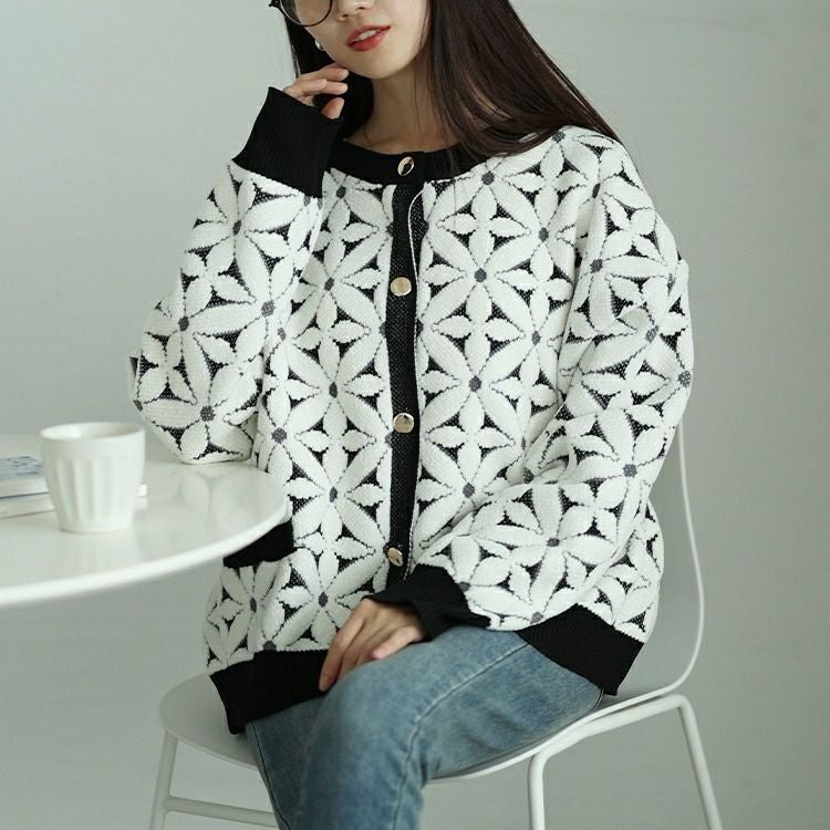 大きいサイズ レディース 花柄ジャガードクロップドカーディガン　maru-20017