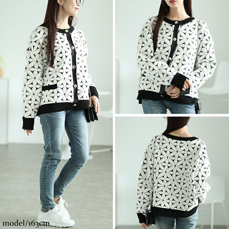 大きいサイズ レディース 花柄ジャガードクロップドカーディガン　maru-20017