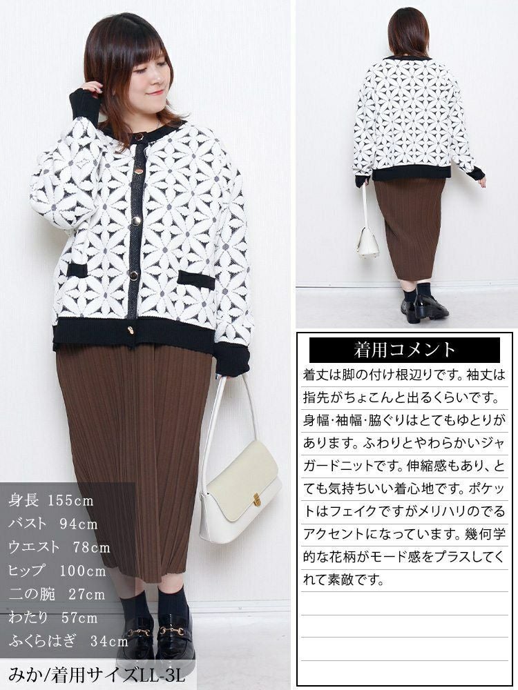 大きいサイズ レディース 花柄ジャガードクロップドカーディガン　maru-20017