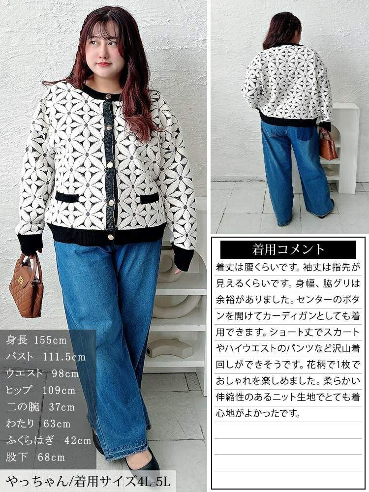 大きいサイズ レディース 花柄ジャガードクロップドカーディガン　maru-20017