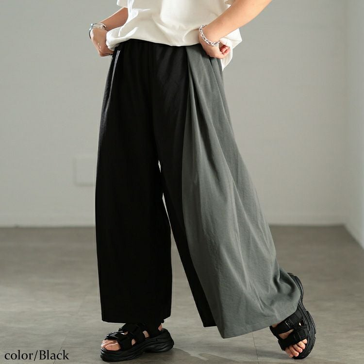 大きいサイズ レディース バイカラーアシンメトリーワイドパンツ　sw-0840