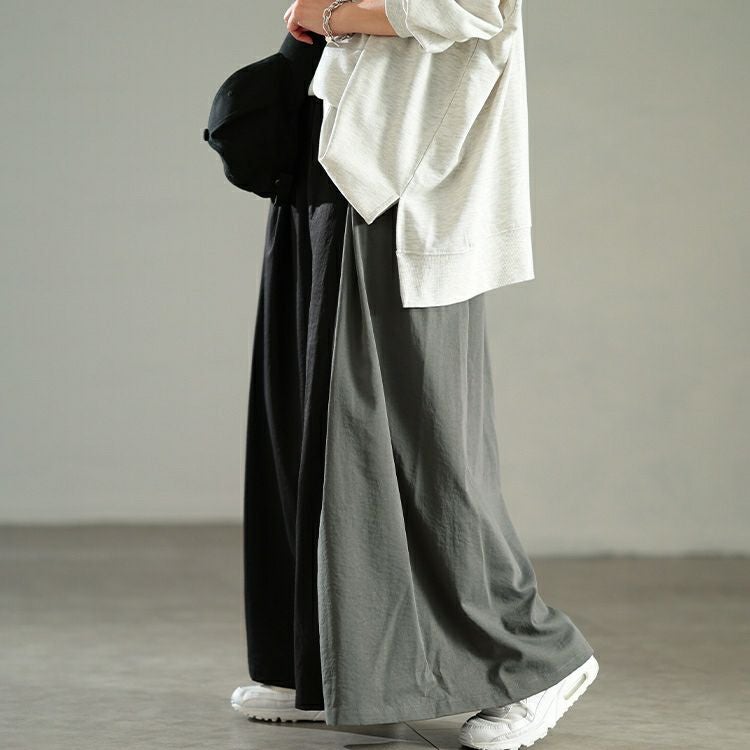 大きいサイズ レディース バイカラーアシンメトリーワイドパンツ　sw-0840