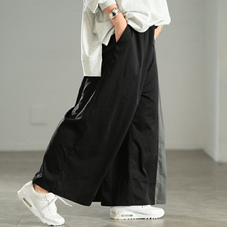 大きいサイズ レディース バイカラーアシンメトリーワイドパンツ　sw-0840