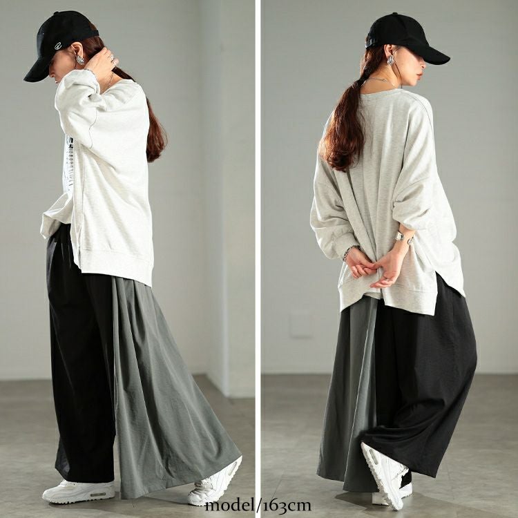 大きいサイズ レディース バイカラーアシンメトリーワイドパンツ　sw-0840