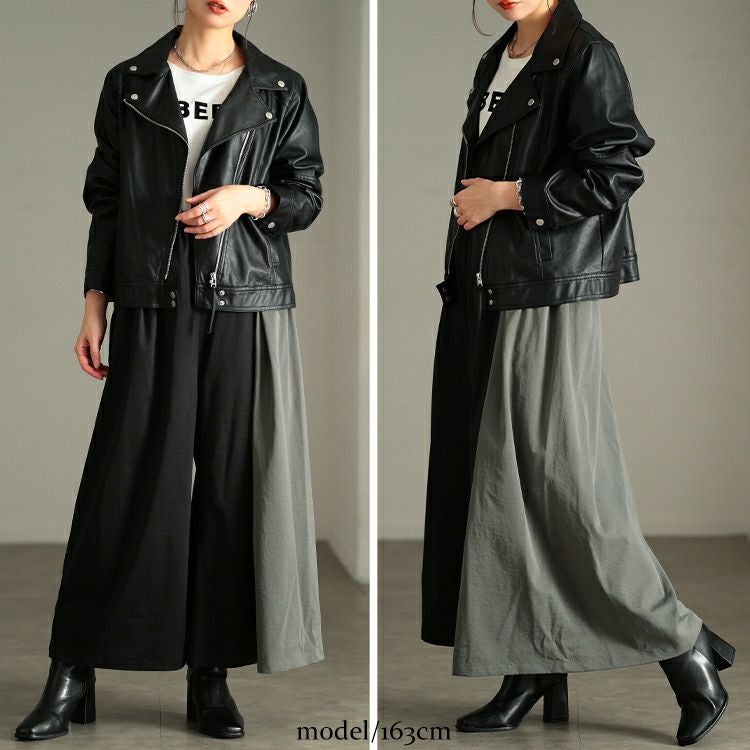 大きいサイズ レディース バイカラーアシンメトリーワイドパンツ　sw-0840