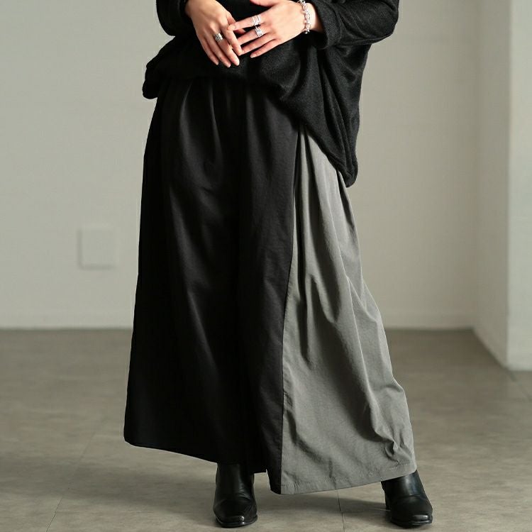大きいサイズ レディース バイカラーアシンメトリーワイドパンツ　sw-0840